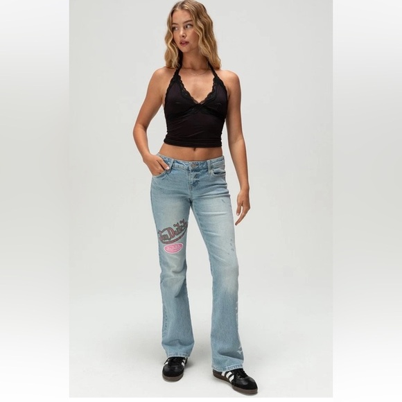 *NWT* VON DUTCH Low Rise Bootcut Patch Embroidered Jeans Light Wash - Picture 10 of 10